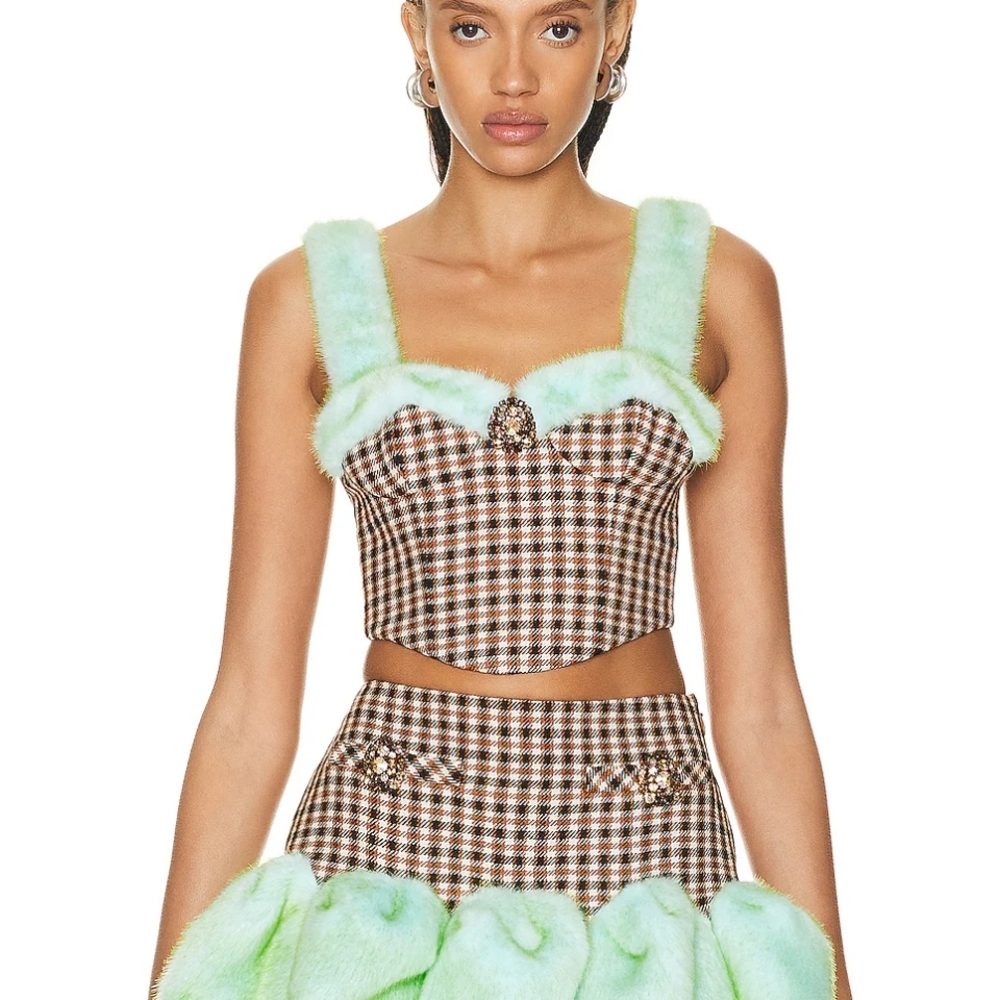 Plaid Crop Top with Green Accents